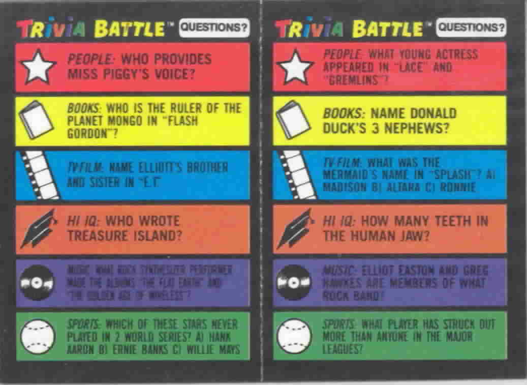 1984 Topps Trivia Battle Panels Football Cards